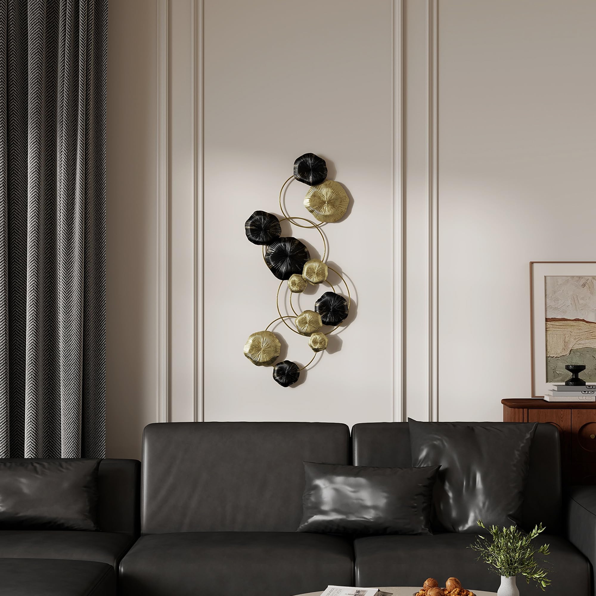 HOMCOM Décoration Murale en Métal Moderne Suspendu 84x35cm Doré et Noir