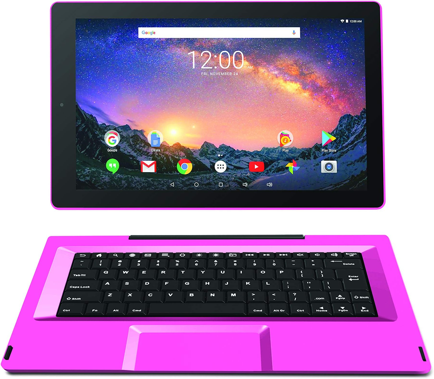 RCA Galileo Pro 2-in-1 11.5" 1024 x 600 Touchscreen Tablet PC, 1.3GHz Quad-Core Processor,1GB DDR RAM, 32GB SSD, 802.11b/g/n, Bluetooth 4.0, Mini HDMI, Detachable Keyboard, Android 6.0 – Pink