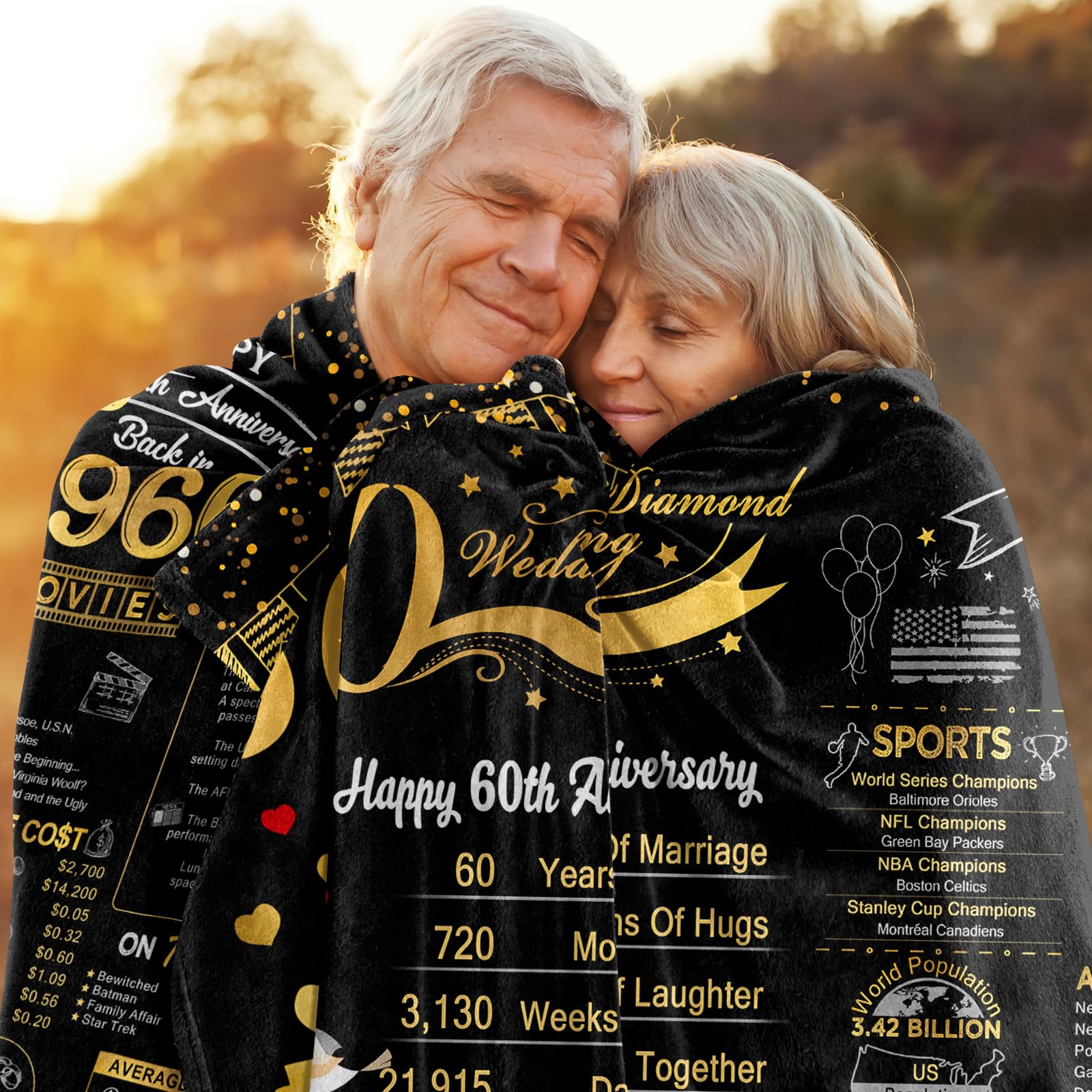 elseven 60th Anniversary Wedding Gift 60 Year Anniversary for Couples Wife Husband Best Anniversary Blanket Present Throw Blanket 50 x 60 Inch