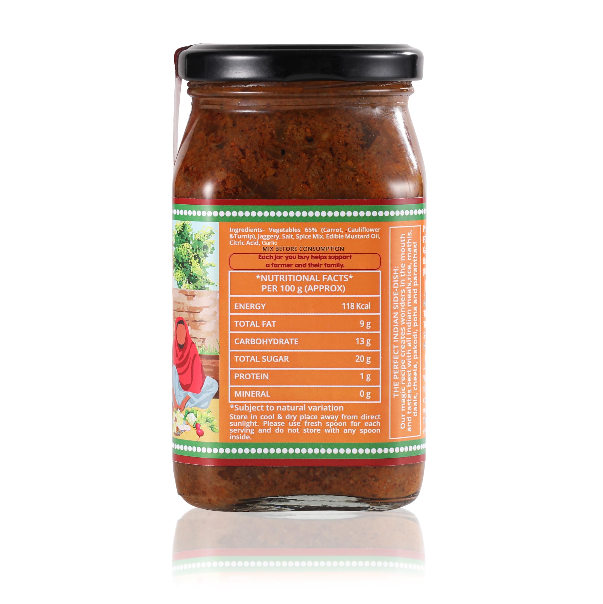 THE LITTLE FARM CO Punjabi Mixed Pickle - Gobhi Gajjar Shalgum ka Achar | Less Oil Mustard Base Homemade Mixed Pickles with Jaggery | No Added Preservatives & Flavours | Traditional Recipe, 450g - Image 8 thumbnail