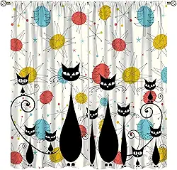 Cortina moderna para gatos de meados do século, diamantes atômicos Sputnik, preto, retrô, abstrata, geométrica, década de 1950, 1960, cortinas de janela para quarto e sala de estar, 106,7 cm L