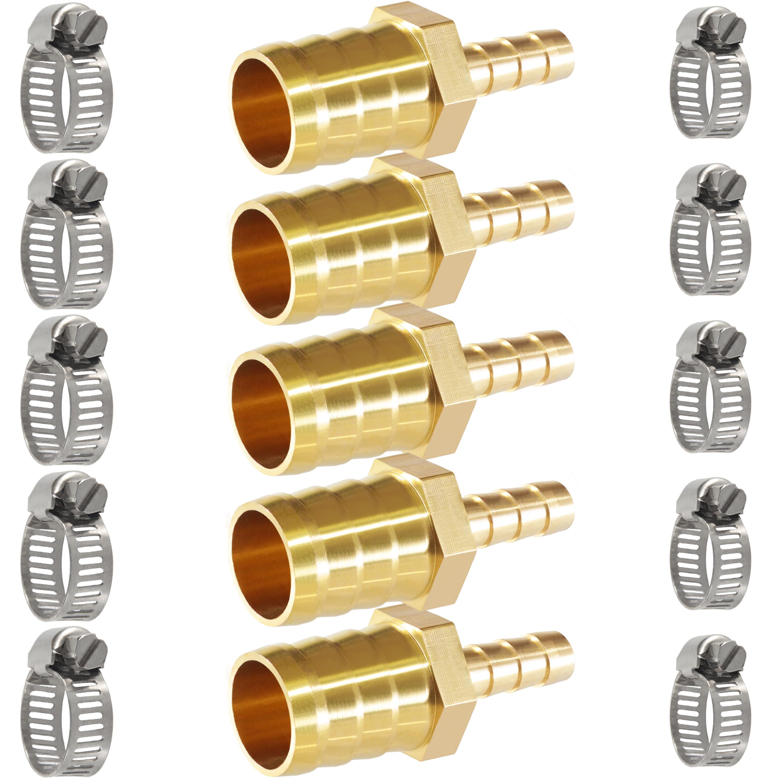 MSAEIQUN Brass Hose Barb Reducer 3/4" (20mm) to 5/16" (8mm) Reducing Barb Splicer Mender with Stainless Steel Pipe Clamps air Hose Repair kit for Pipe