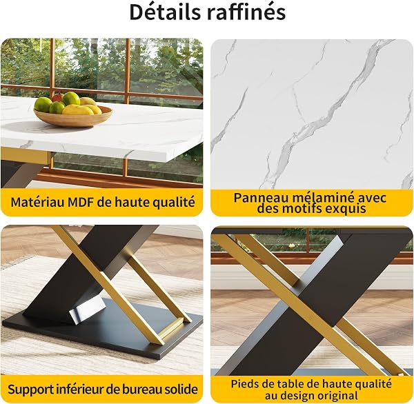 Extendable Dining Table (120-160×80cm), Kitchen Table, extendable Table, extendable to 160cm with The Help of an Internal Insert Panel, Dining Table with Golden Cross Legs - 5