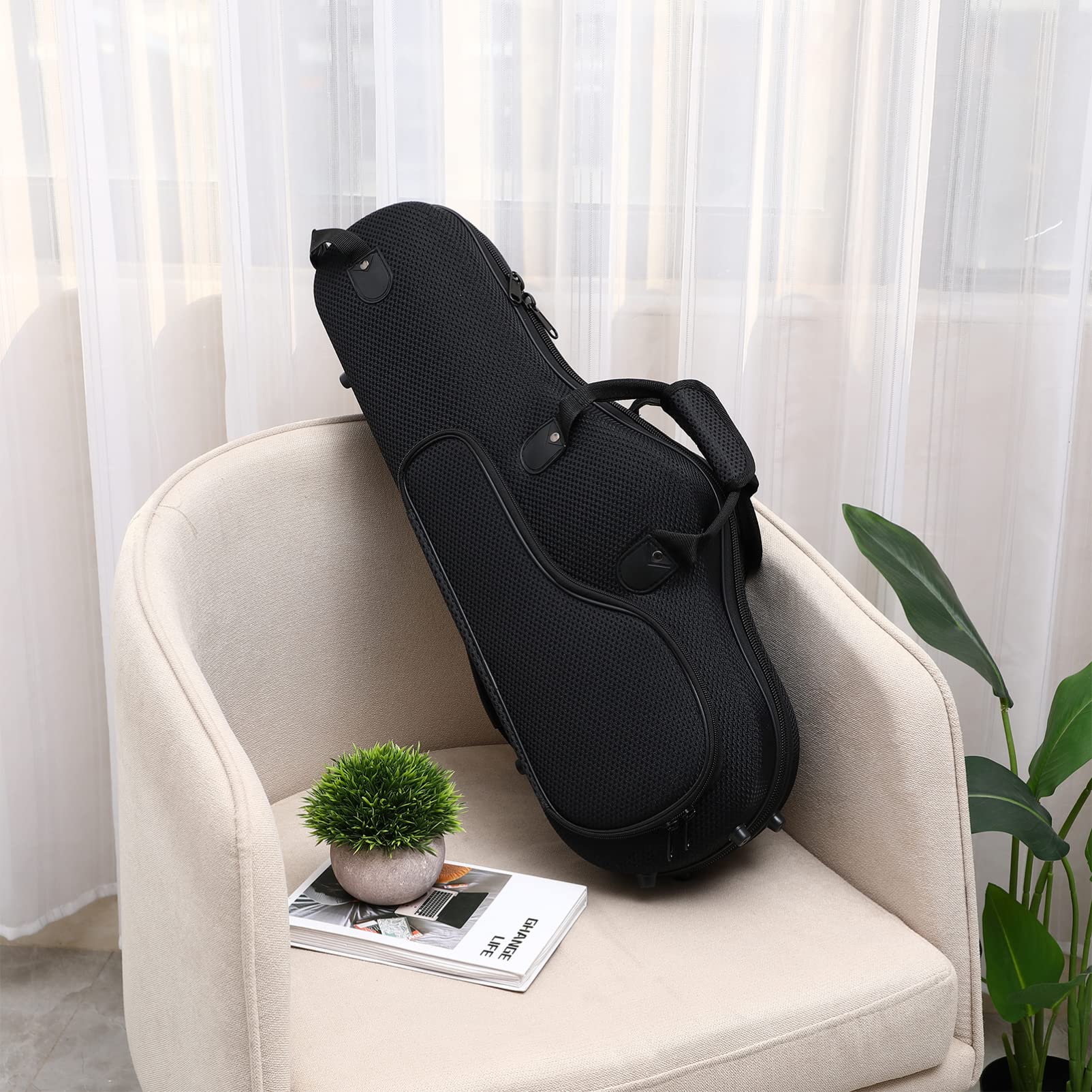Vaguelly Valise pour saxophone alto - Oxford - Imperméable - Légère - Avec rembourrage - Sangle d'épaule - Poche extérieure - de transport pour saxophone alto - Noir