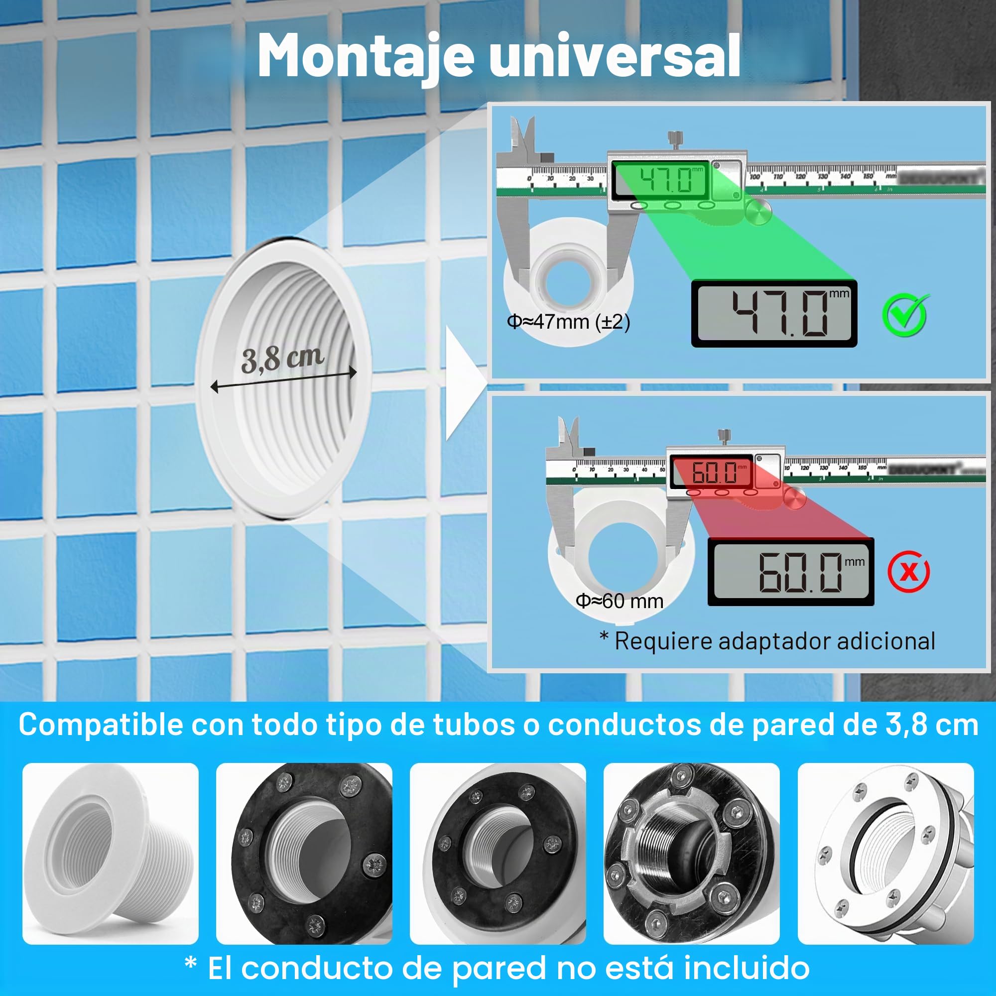 LyLmLe Mini Foco LED Piscina con Rosca 1 1/2", 6W Proyector LED Piscina Blanco Conmutable 3000K y 6000K, Ø49mm, 12V AC Impermeable IP68 Lámpara Sumergible para Piscinas Hormigón SPA Escaleras