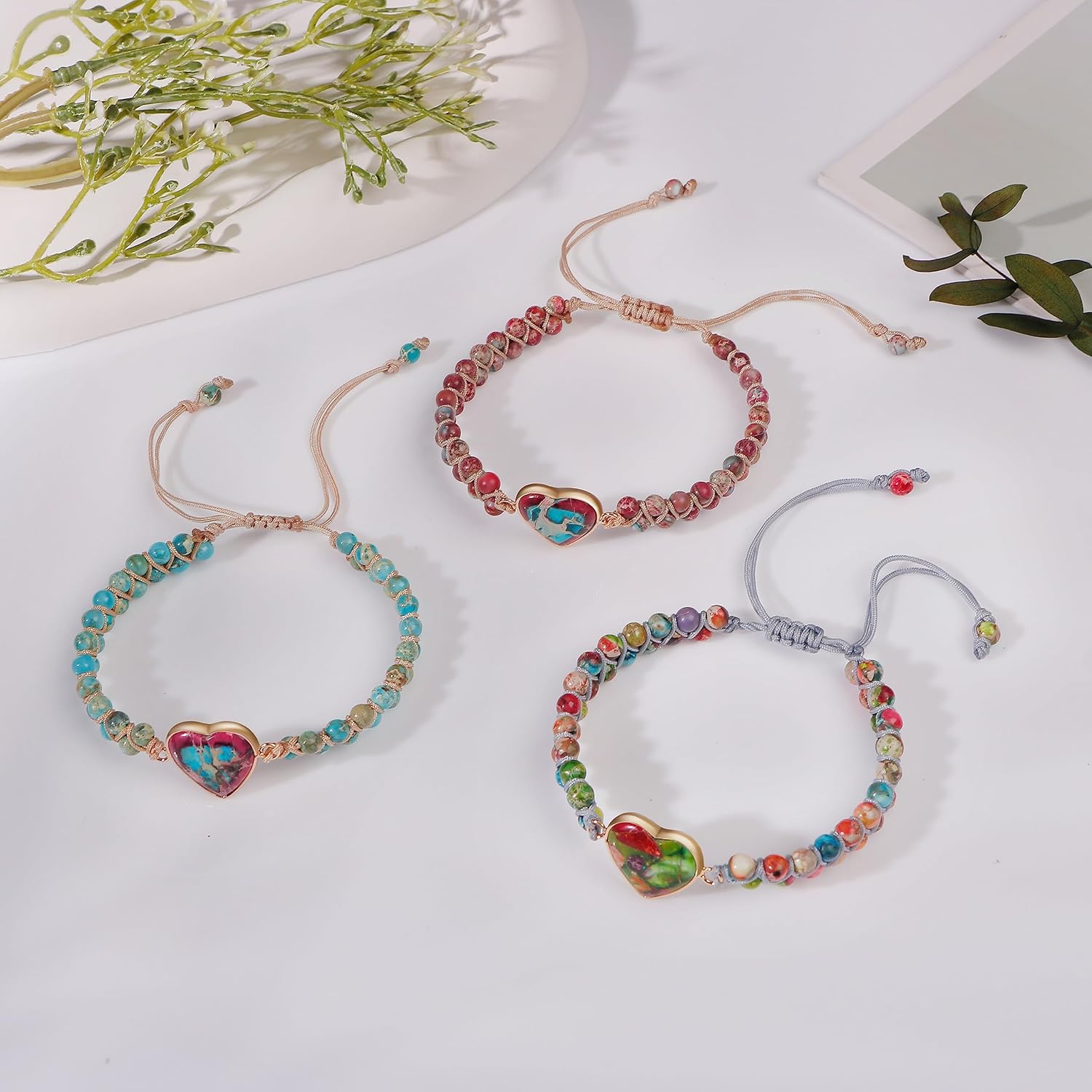 MOOGEEN Handmade Beaded Bracelets for Women Gifts for Granddaughter Daughter Mom Best Friend Bestie Sister Jasper Heart Bracelets Boho Natural Stone Colorful Beads Wrap Bracelet Turquoises Jewelry - Image 7