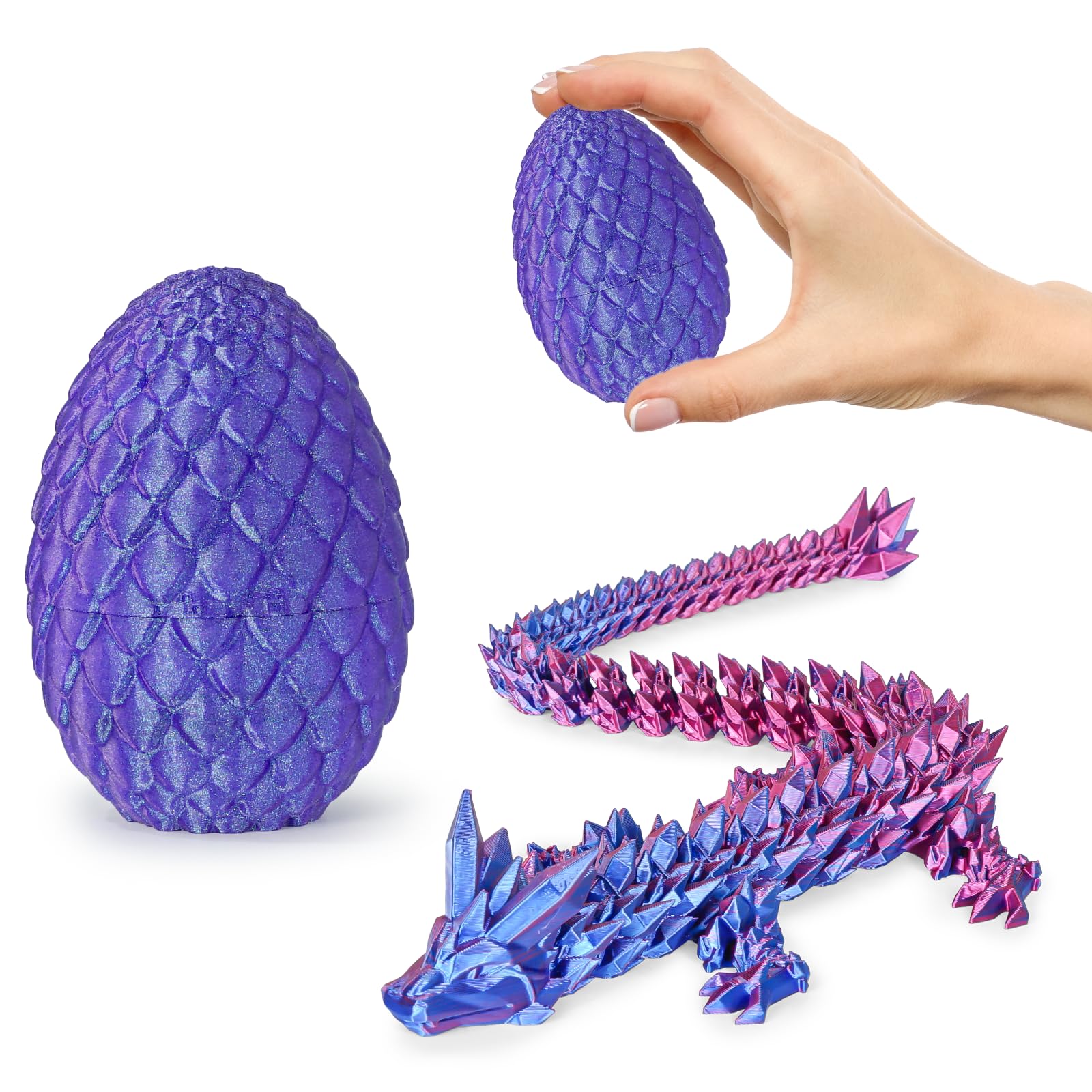 Olee Odee Kleine Dracheneier 3D-gedruckte Fidget-Spielzeuge für Erwachsene Überraschungsgeschenke für Kinder Freunde Kollegen Geburtstag Halloween Weihnachten Ostern Festgeschenke (glänzend Lila)