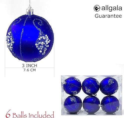 Miniatura 2 de Allgala - Paquete de 6 bolas para decorar el árbol de Navidad, 3 con lujosa decoración con brillantina