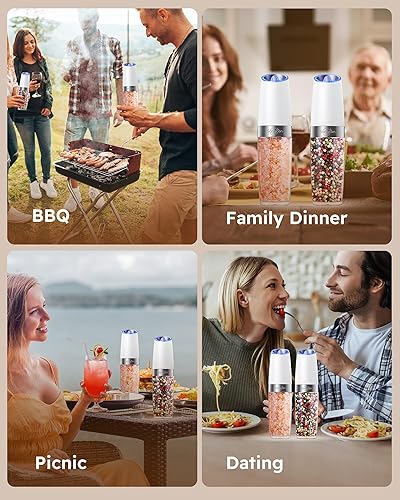 Miniatura 9 de Sangcon Juego de molinillo eléctrico de sal y pimienta por gravedad capacidad XL Batería recargable Operación automática ajustable Grosor