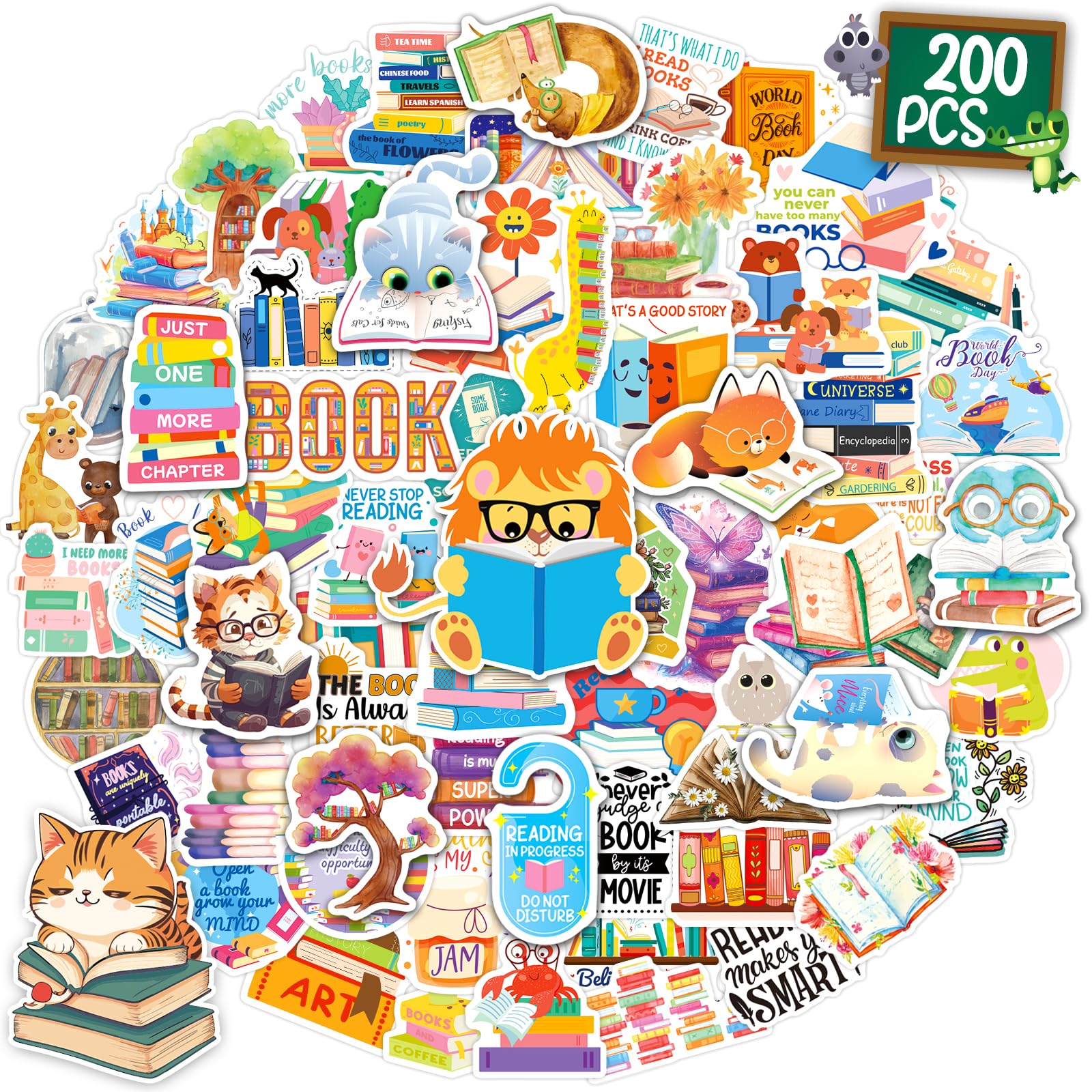 CKXTYNG 200PCS Book Stickers for Kids, Bookish Reading Stickers Bulk Pack for Journals Laptops Water Bottles Library Accessories, Waterproof Vinyl Decals for Book Lovers Gifts