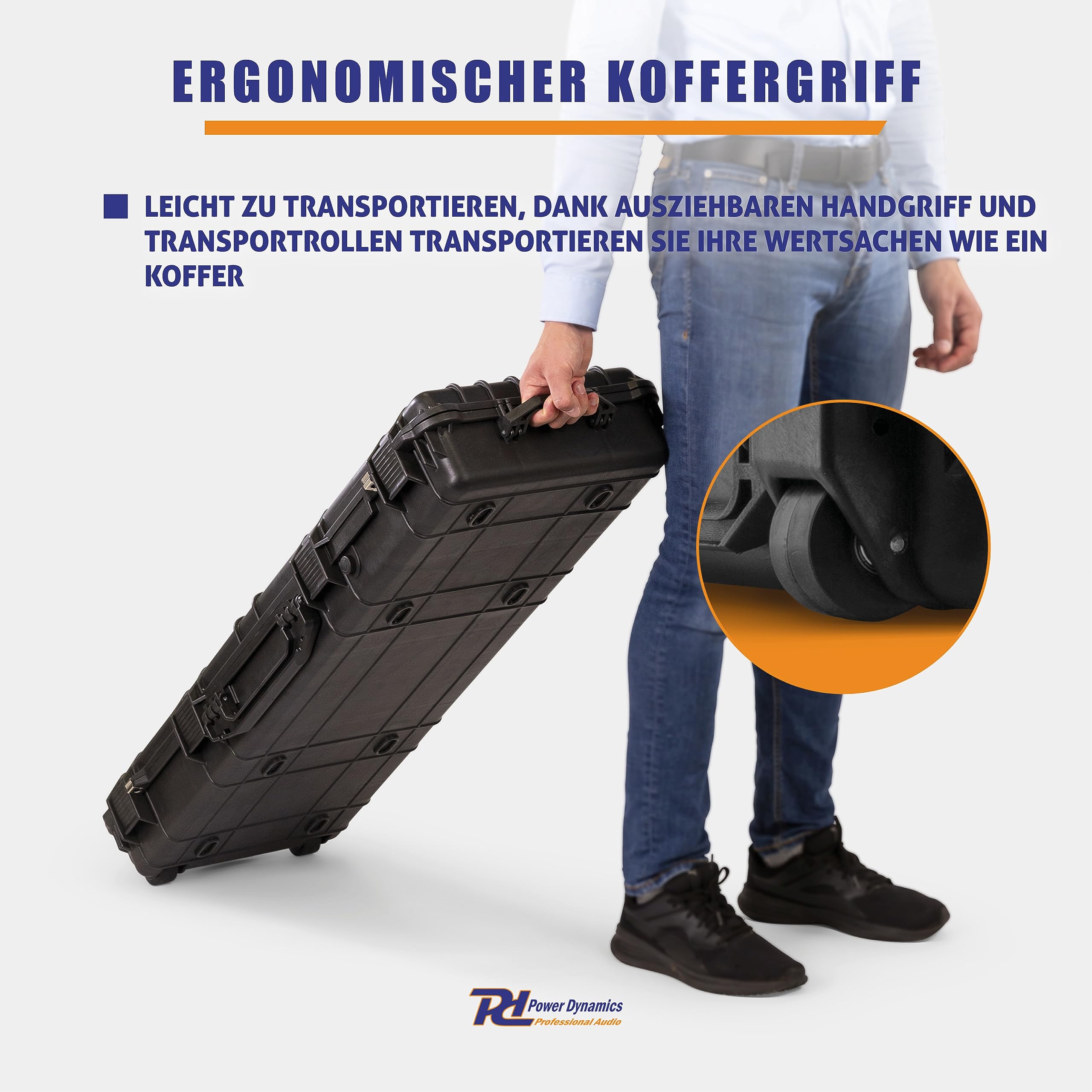 Power Dynamics GIGCase38T, Universal Outdoor Hartschalenkoffer groß, Trolley, Wasserdicht, DJ Koffer mit Schaumstoffeinlage, Waffenkoffer, Foto Koffer, Transportkoffer mit Schaumstoff und Rollen