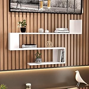 [en.casa] Estantería de Pared Kitee de 3 Niveles Estantes Flotantes Moderna Librería para Salón Oficina Pasillo Decoración Dormitorio Aglomerado 120 x 15 x 72 cm - Blanco
