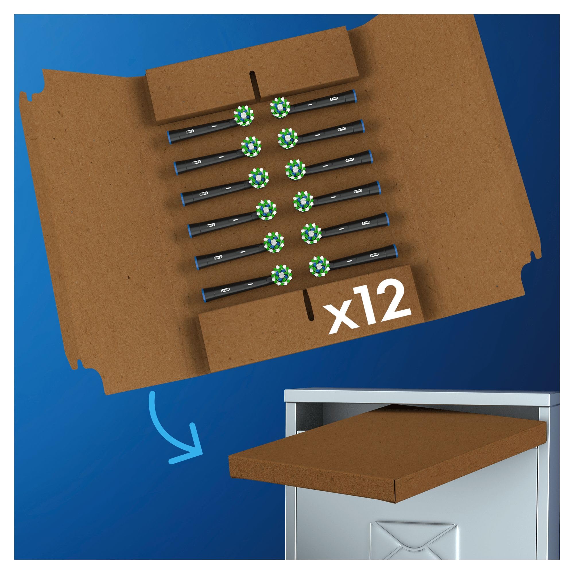 Oral-B CrossAction Recambios para Cepillo de Dientes Eléctrico, Pack de 12 Cabezales, Negro - Originales (Tamaño Buzón)
