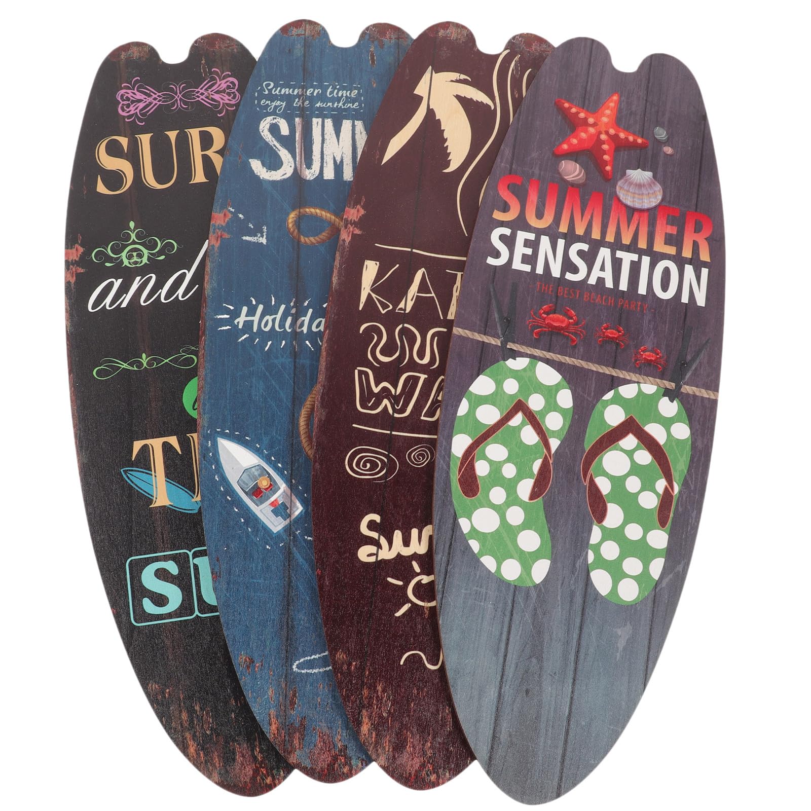 PACKOVE Letreros de Madera Decoración de Tablas de Surf Verano, Placa Temática Náutica 4 Piezas, Cartel Vintage para Bar y Pared, Decoración Playa Hogar y Fiesta Surf