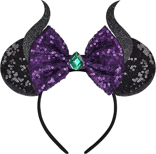 Diadema de lazo con orejas de ratón, diadema de orejas de Minnie con lentejuelas