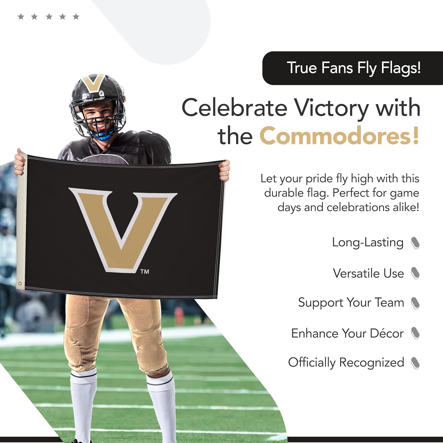 Vanderbilt Commodores College Sports Printed Flag - NCAA Licensed - Nylon - School Banner (Black, Gold) (2' x 3')