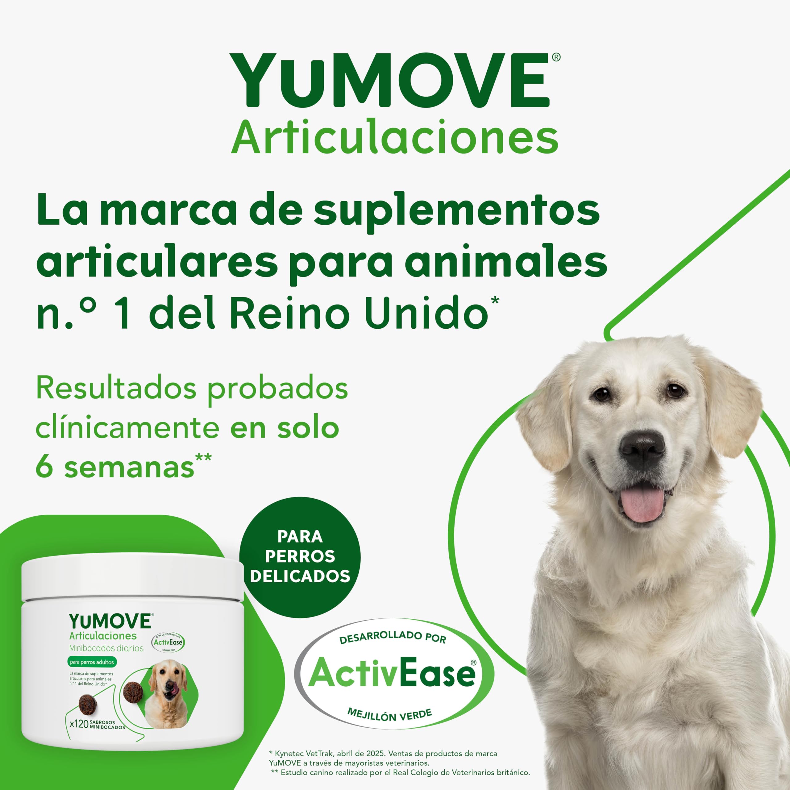YuMOVE Condroprotector Perros 5-8 Años - 120 Masticables - Articulaciones Perro Adulto con Mejillon Labio Verde Complejo ActivEase de 150mg Cada Masticable - Refuerza Movilidad & Estrutura Articular