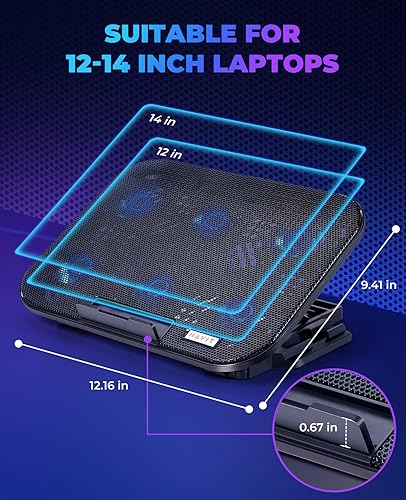 Miniatura 4 de HAVIT Almohadilla de refrigeración para laptop con 6 ventiladores silenciosos y alturas ajustables para portátiles de 12 a 14.1 pulgadas, puertos