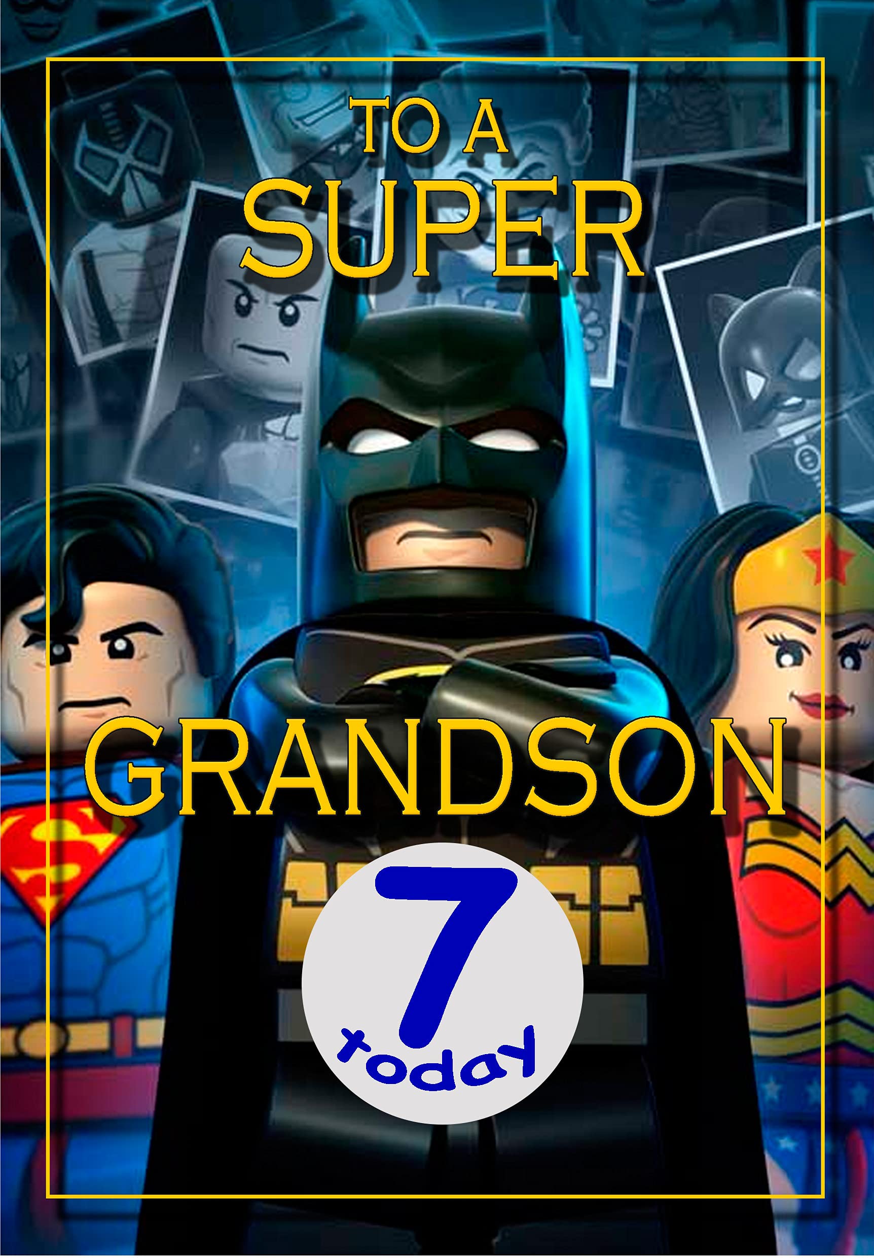 Grandson Age 7 Birthday Card for A Batman Fan - Optional Personalised Extra Large 77MM Badge -Full Colour Inside!