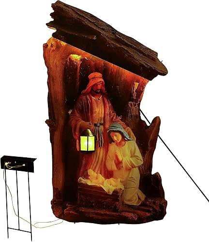 Miniatura 2 de Three Kings Gifts - Belén de Navidad al aire libre – Escena realista de la Santa Familia de 55 pulgadas al aire libre bañado en suave luz ámbar –