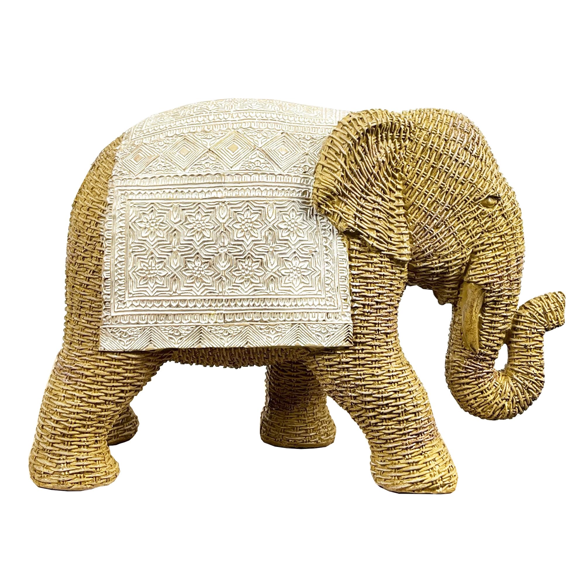 Alfie Francis Brown 29Cm X 19.5Cm Large Rattan Style Resin Elephant Ornament Figurine Statue Sculpture For The Home