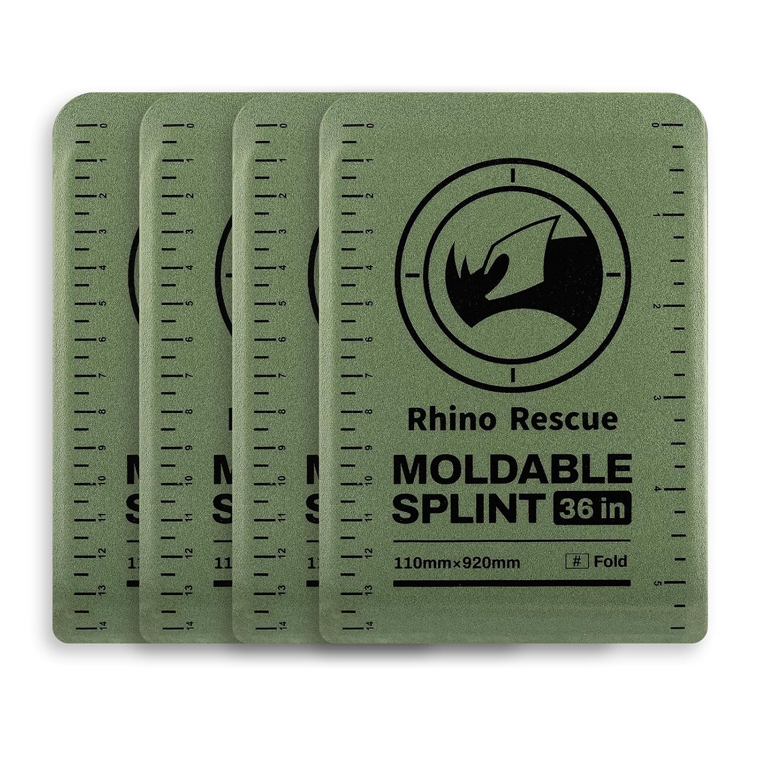 RHINO RESCUE First Aid Splint 36" X 4.3" Green-Gray, Keep Bones in Position (4, Folded)