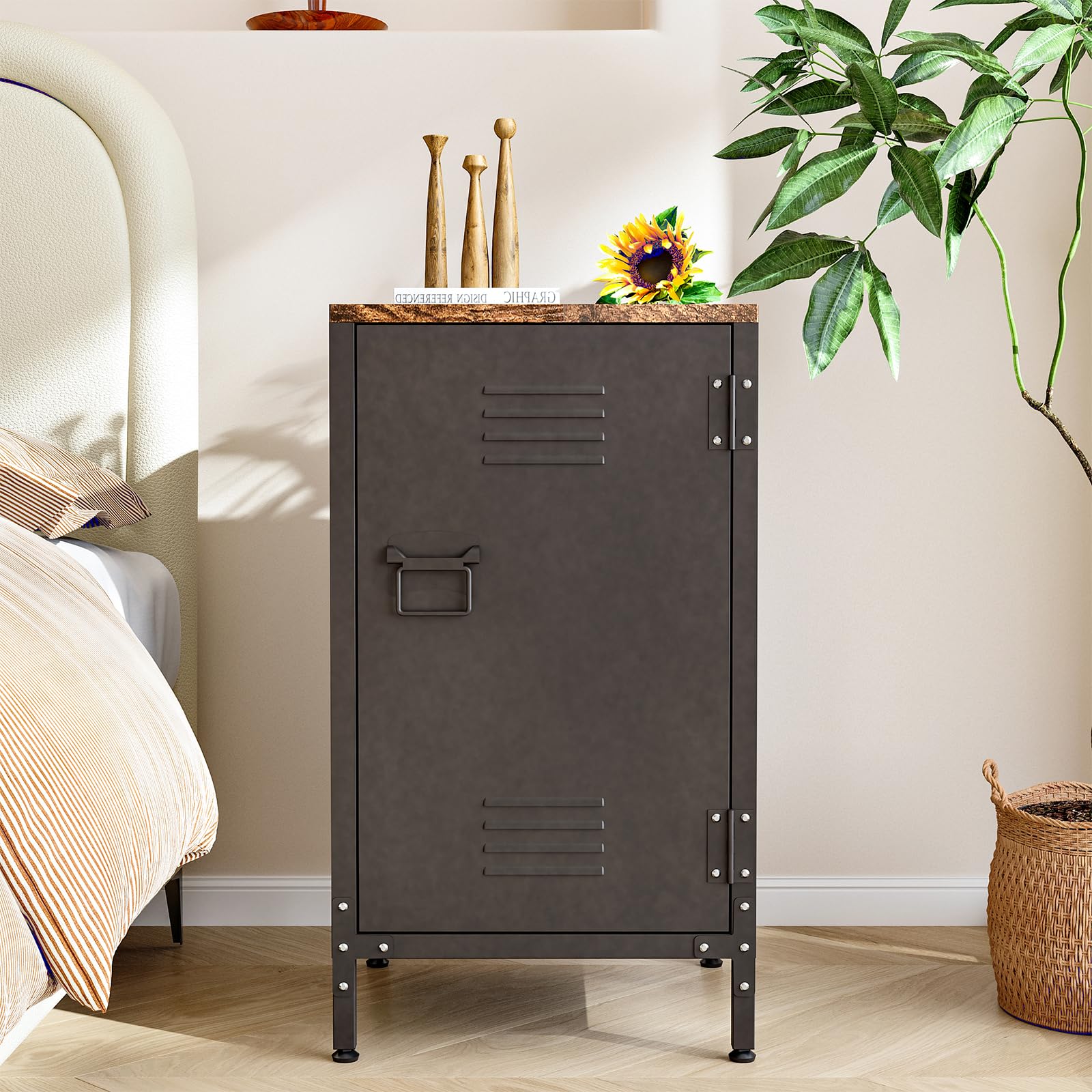 Sightlife Metallschrank Beistellschrank Sideboard Nachttisch Nachtschrank Kommode Schrank im Vintage-Stil verstellbar Einlegeboden Schränkchen für Wohnzimmer Schlafzimmer Metall (43B x 40T x 76H cm)