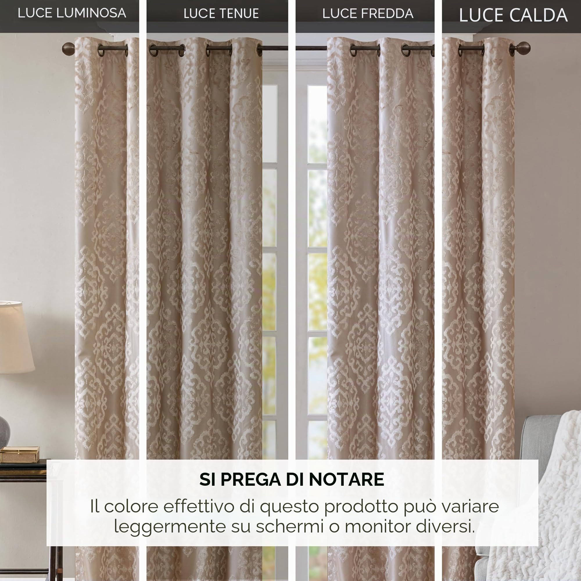 SunSmart Tenda Oscurante 100% Totale, per Finestra Singola, in Tessuto Jacquard Damascato, con Occhielli nella Parte Superiore, Poliestere, Champange, 127 x 274,3 cm (Larghezza x Lunghezza),