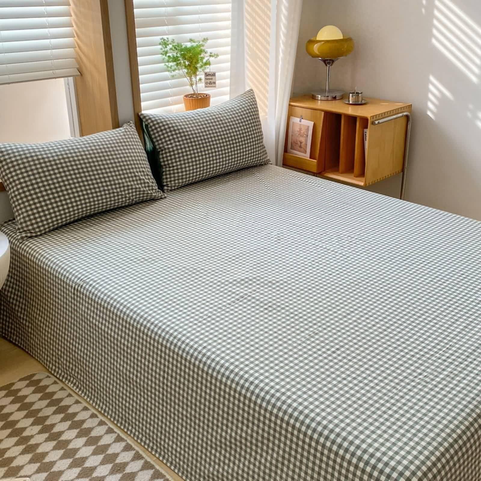 Sábanas suaves de algodón con patrón de celosía verde oliva oscuro, sábana encimera cómoda, 160 cm de ancho x 231 cm de largo
