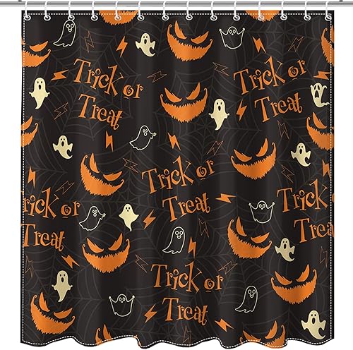 Miniatura 2 de Mocsicka Cortina de ducha de Halloween para baño, divertida cortina de ducha de calabaza con 12 ganchos, cortina de baño de fantasma espeluznante