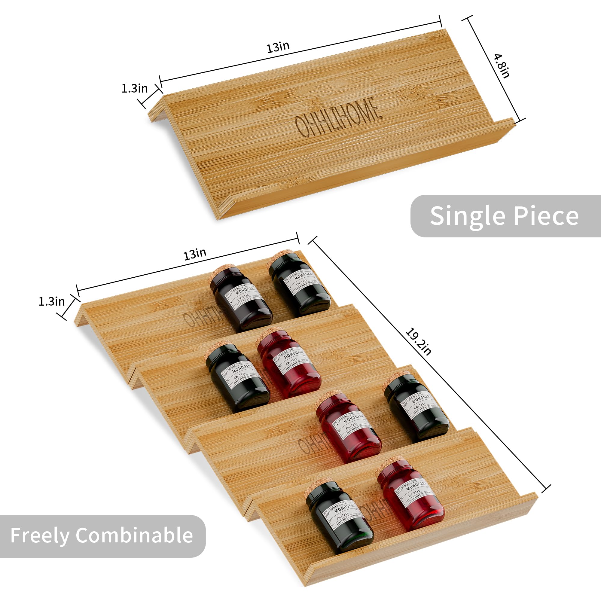 Organizer Per Cassetti Spezie In Bambù – 4 Vassoi Da 33cm – Inserti Per Cucina (Barattoli Esclusi)