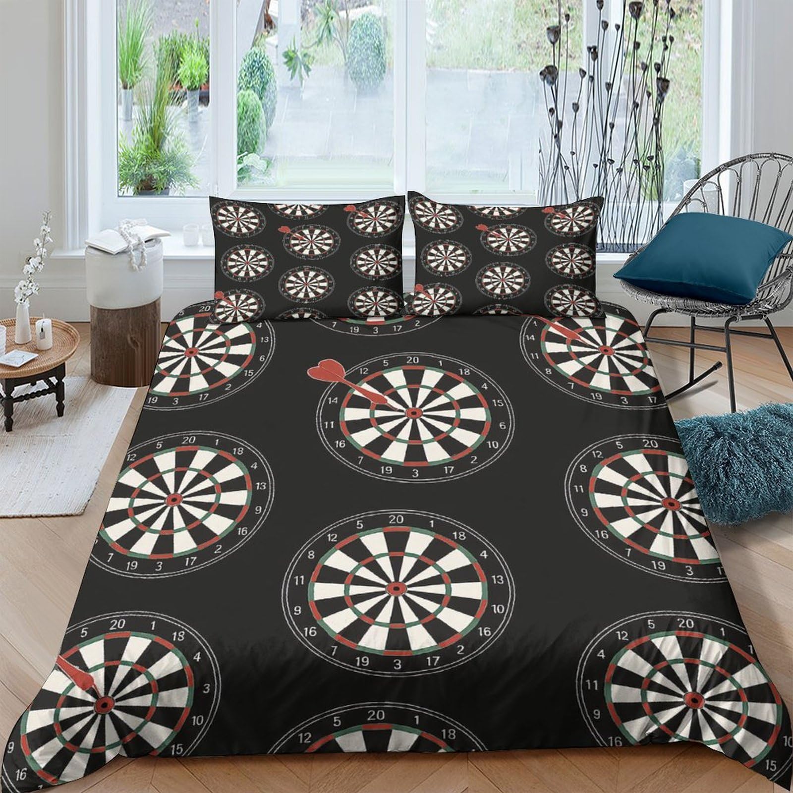 Ctjqhvkz Style-5 3D Printed Dartboard Pattern Fitted Sheet Microfiber Black Red Bed Sheet Anti-Slip Easy Care For Bedroom Guest Room Single（135X200cm）