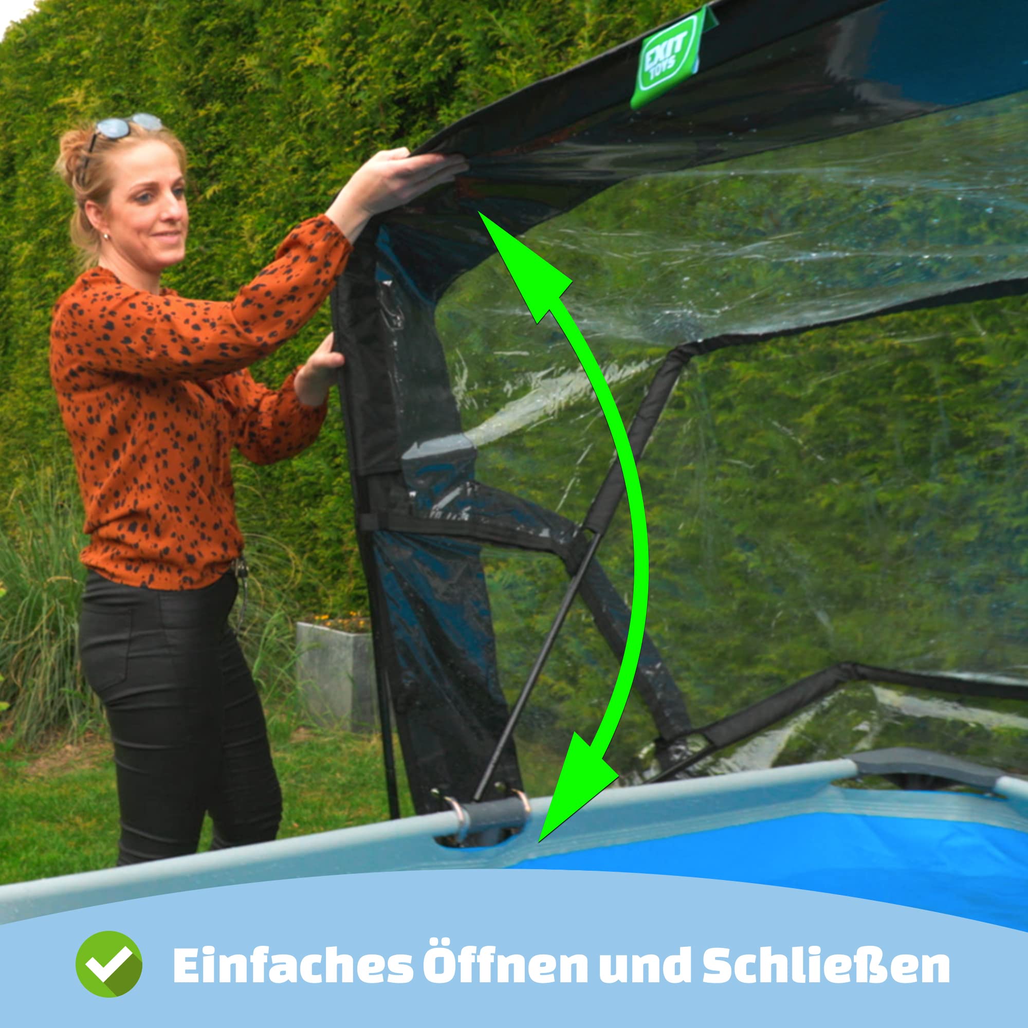 EXIT Toys Poolabdeckung Rechteckig 220 x 150 cm Universell für Rahmenpools – Hält Wasser Warm und Sauber – Poolüberdachung mit Verbindungsset für Viele Marken – Transparent