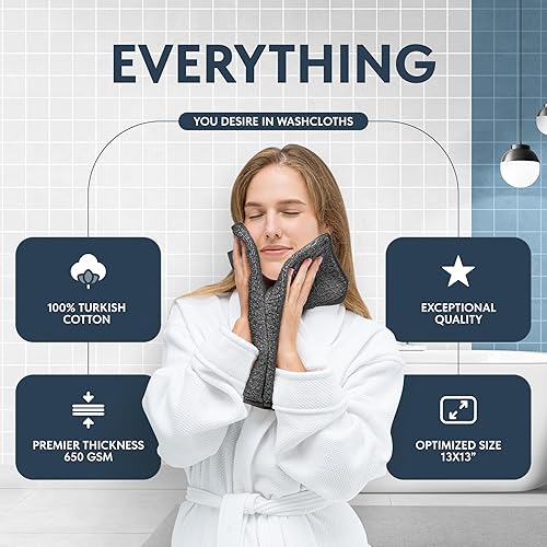 Vista 2 de White Classic Toallas de algodón de lujo de 13 x 13 pulgadas, algodón turco de 22.16 oz/m², para hotel, spa, toalla de cara de baño, paquete de 12