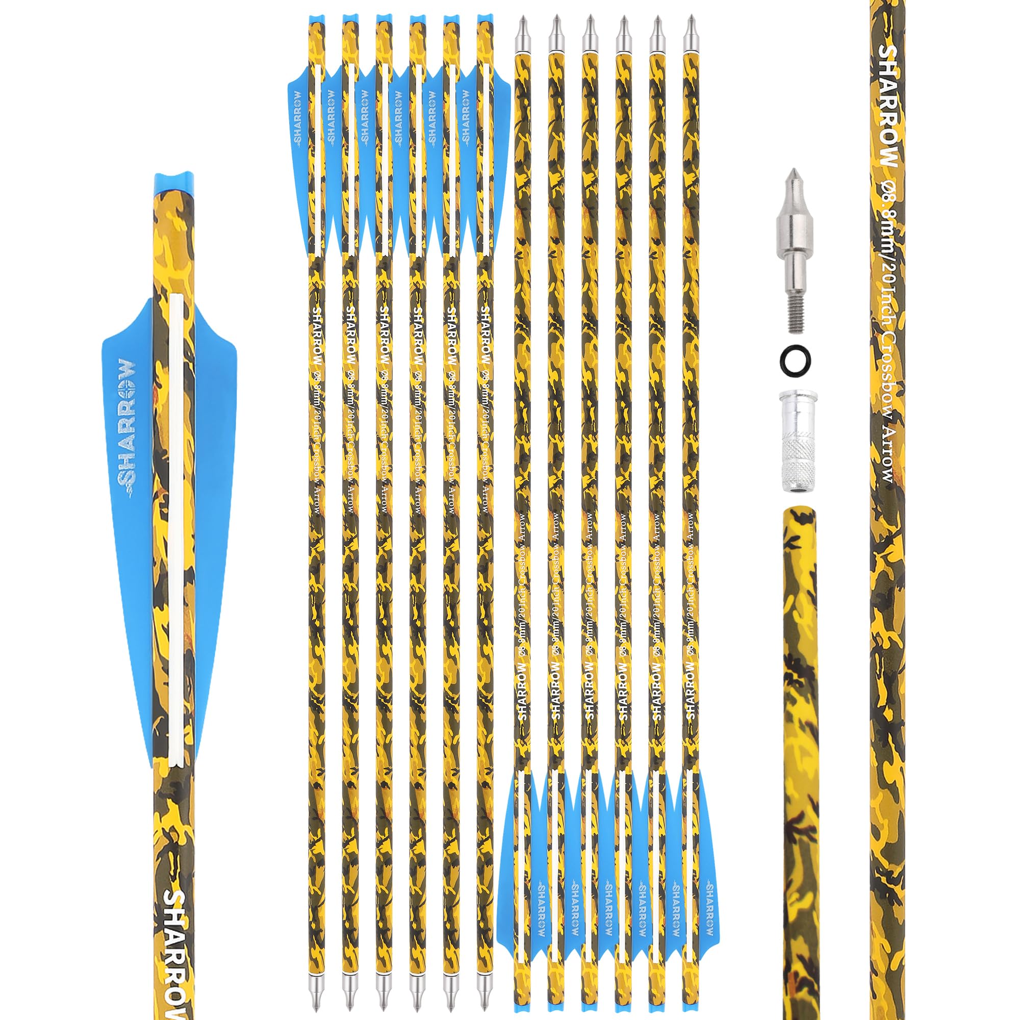 surwolf Archery Carbon crossbow bolt 16" 17" 18" 20" 22" Crossbow arrows, Hunting carbon arrow for Crossbow with 4" Vanes Hunting crossbow arrows 12pcs (blue, 22")