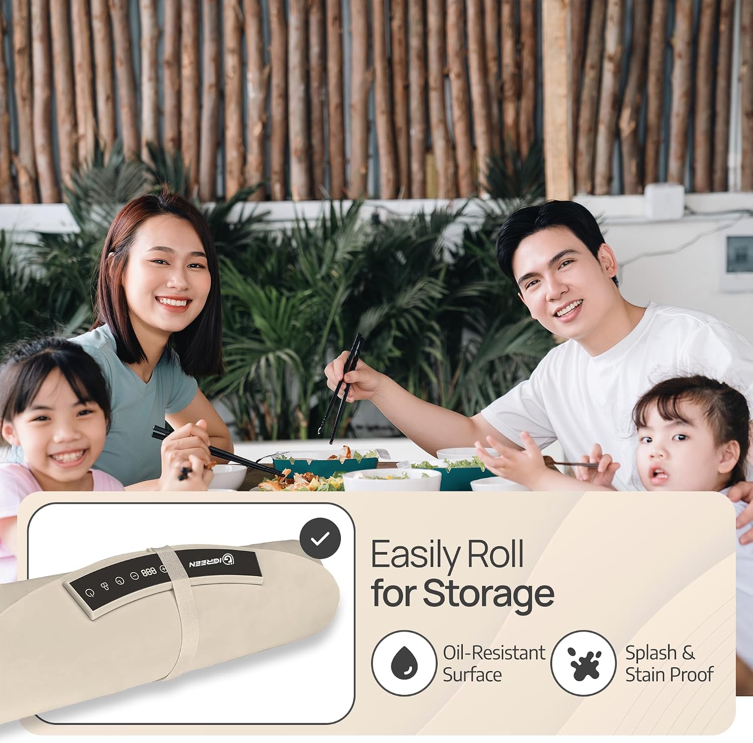IGREEN Food Warming Mat – Portable Electric Warming Tray, Rollable Silicone Heating Pad with 3 Heat Settings & Auto Shut-Off – Buffet & Kitchen Food Warmer for Parties, Family Meals & Everyday Use