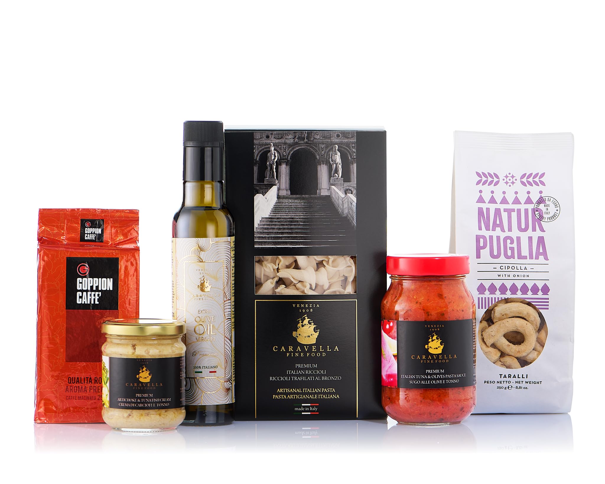 CARAVELLA FINE FOODItalian Selection of Pasta Sauces EVO Olive Oil Artichoke spread Taralli Coffee Gourmet Gifts&Delicacies for Her Him Couple Foodies Birthday Easter Anniversary Corporate