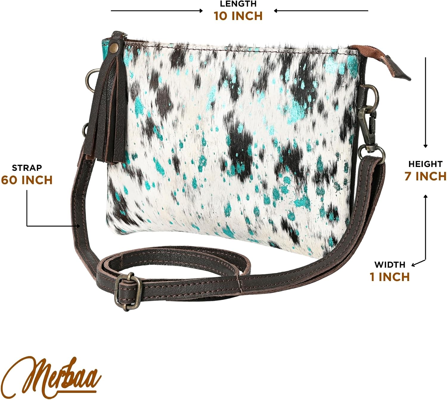Merbaa cowhide and hair on Pouch bag Genuine cowhide hair on small crossbody Bag with adjustable detachable strap