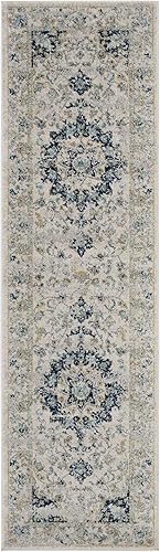 Miniatura 7 de SAFAVIEH Madison Collection - Alfombra decorativa de 3 x 5 pies, color marfil y azul, diseño de medallón bohemio, no desprende pelusa y de fácil