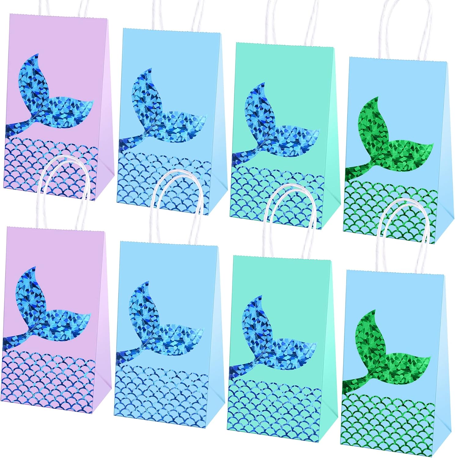 SIQUK 20 Packs Mermaid Paper Bag Party Favor Gift Treat Bags Mermaid Party Bags Paper Bags for Mermaid Themed Party