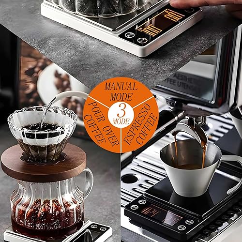 Miniatura 3 de Báscula de café expreso con temporizador de precisión de 6.6 lbs/0.00 oz Escala de grano de café digital portátil recargable auto tara inteligente