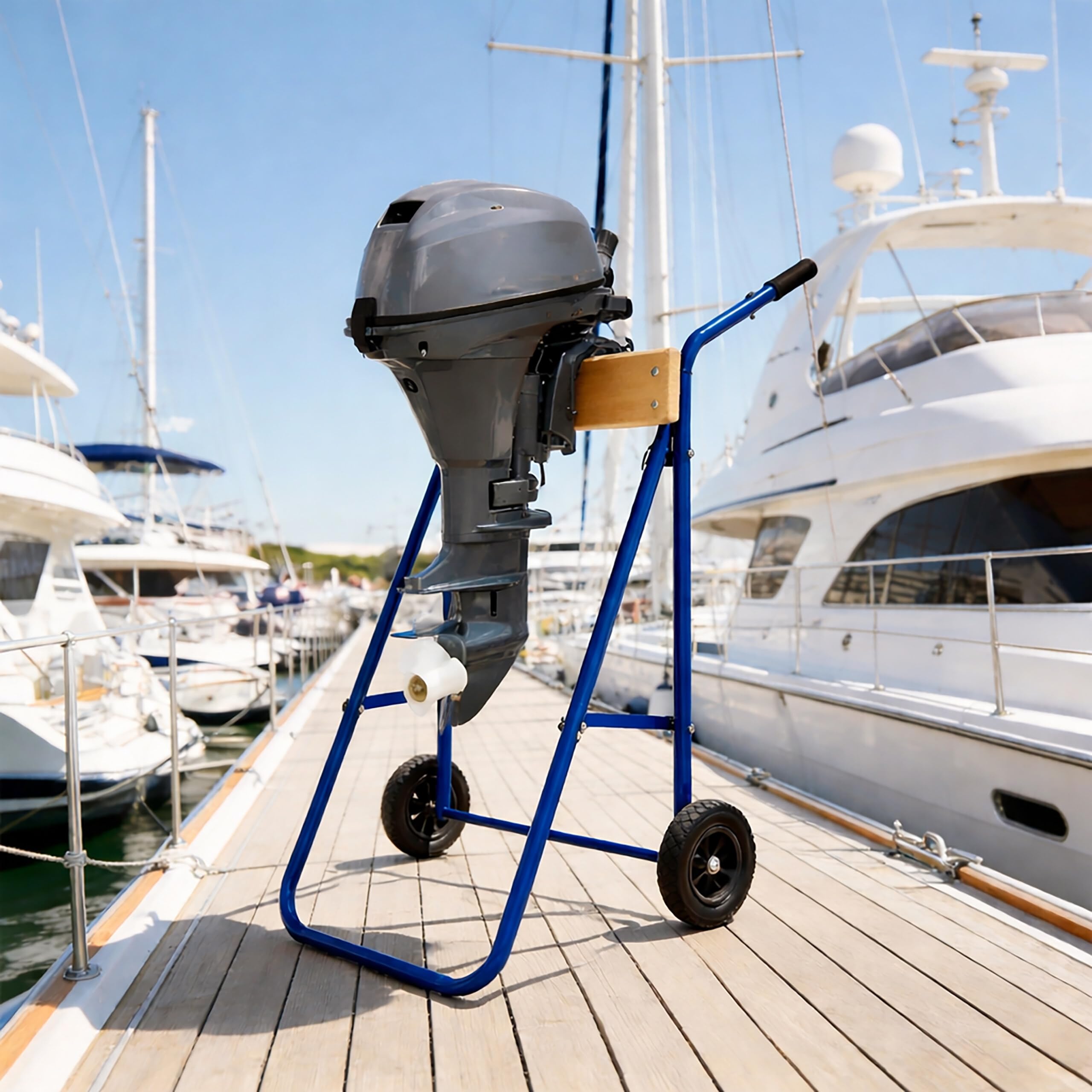 Relaxdays Supporto per Motore Fuoribordo, Carrello per il Trasporto e lo Stoccaggio, in Acciaio, fino a 100 kg, Blu