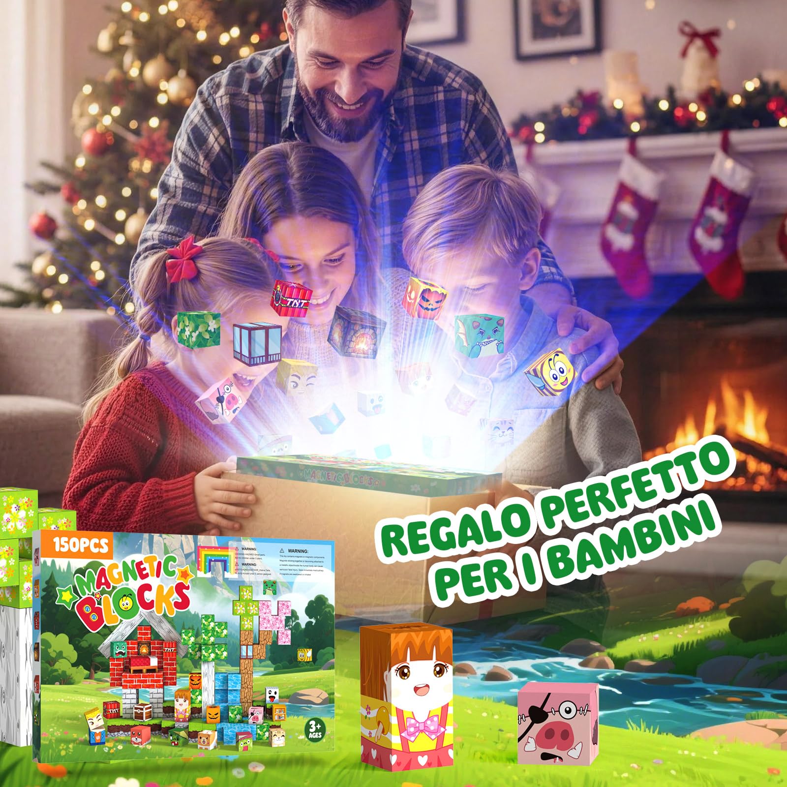 Costruzioni Magnetiche per Bambini 150 PCS 2CM 3+ Giochi Cubi Magnetici, Blocks Giocattoli Montessori a Partire da 3 4 5 6 7 8 9 10 11 12 Anni Regali di Compleanno per Ragazzi