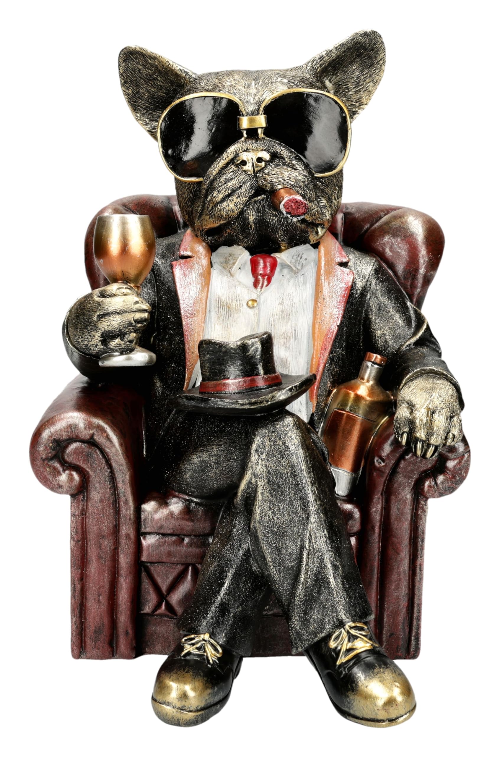 Figuren Shop GmbH Hundefigur als Gentleman – selbstbewusste Bulldogge im Gentleman-Outfit – handbemalte Dekofigur (26,5 cm) – Stilvolle & lustige Geschenkidee für Hundeliebhaber