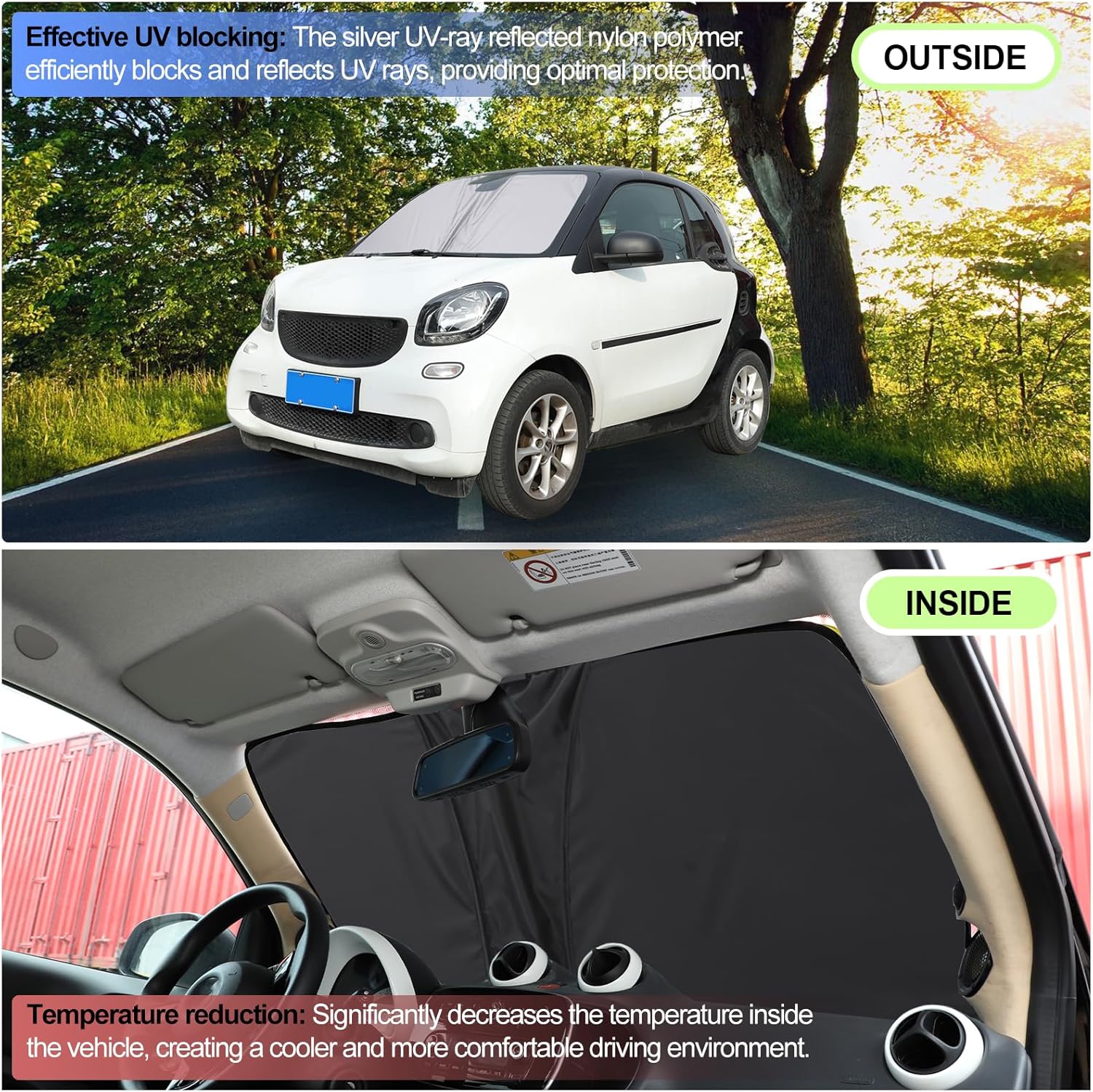 Front Windshield Sunshade for Benz Smart fortwo forfour 453 451 450 2016-2021 Windshield Sun Shade Sun Visor UV Blocker Privacy Protector Custom Sunscreen Heatshield Resilient & Expeditious