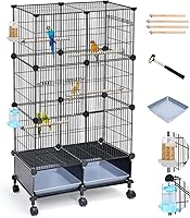 VISCOO 46-Inch Encrypted Bird Cage for Parakeets, Parrots, Cockatiels - Slide-Out Tray, Wooden Perches, Wheels, Feeder
