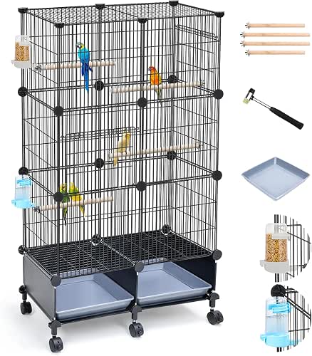 VISCOO Upgraded Encrypted 46-Inch Bird Cage, with Wooden Perches, Metal