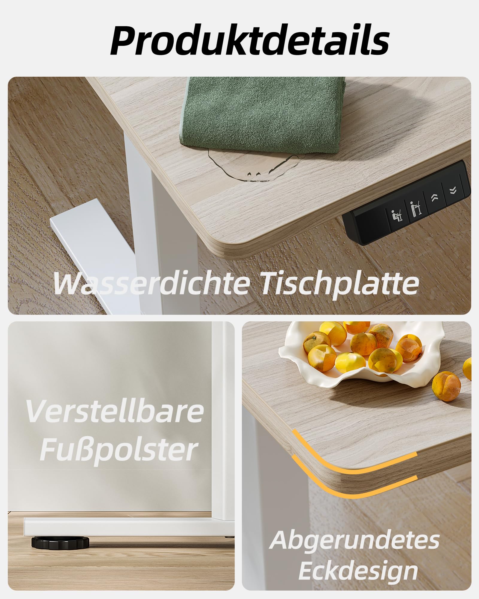 BEXEVUE scrivania elettrica regolabile 140×70 cm – Tavolo ergonomico per lavorare in piedi e seduti, stabile e silenzioso con 2 tasti memoria, Noce chiaro