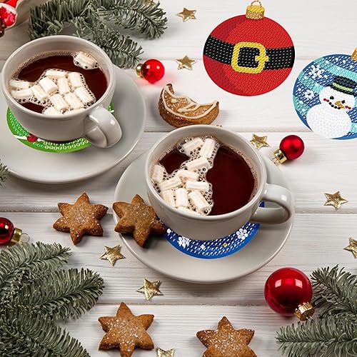 Miniatura 7 de Denylo pro 8 piezas de bolas de luz de Navidad, kit de posavasos de pintura de arte de diamante, con soporte, bolas de luz de Navidad, posavasos de