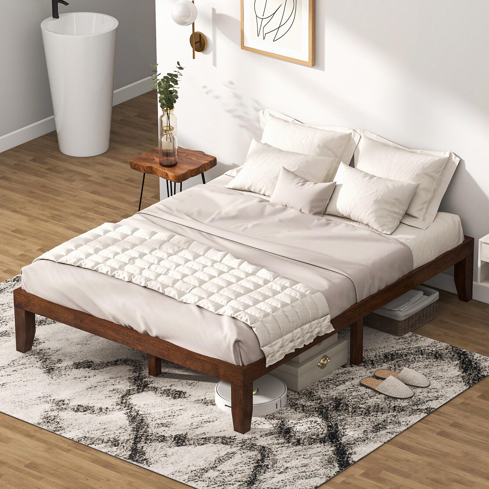 Condition photo showing New/Like New for slickblue 14 inch queen platform bed frame with solid rubberwood and wood slat support